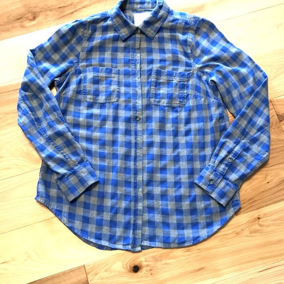 Upcycled Bleached Flannel Shirt, Women’s Size Small: Blue Plaid Stars Western - Picture 9 of 9